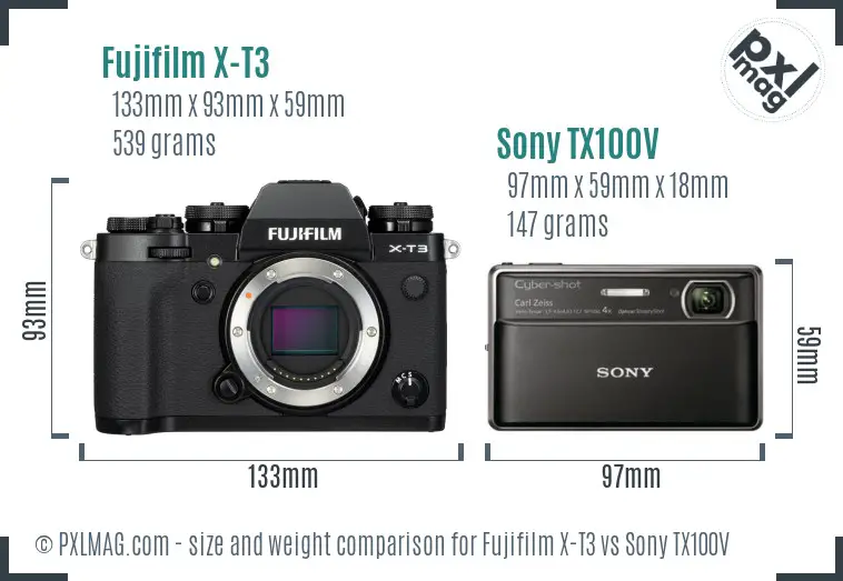 Fujifilm X-T3 vs Sony TX100V size comparison