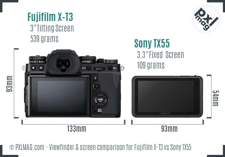Fujifilm X-T3 vs Sony TX55 Screen and Viewfinder comparison