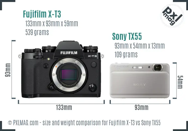 Fujifilm X-T3 vs Sony TX55 size comparison