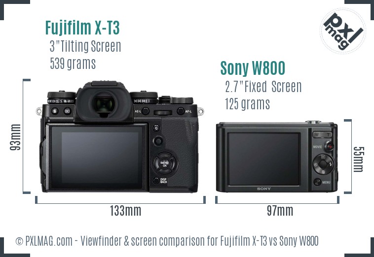 Fujifilm X-T3 vs Sony W800 Screen and Viewfinder comparison