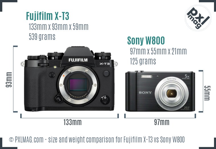 Fujifilm X-T3 vs Sony W800 size comparison