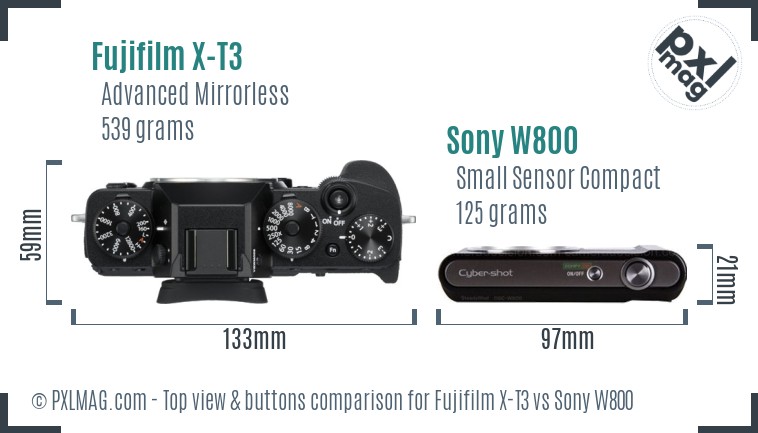 Fujifilm X-T3 vs Sony W800 top view buttons comparison
