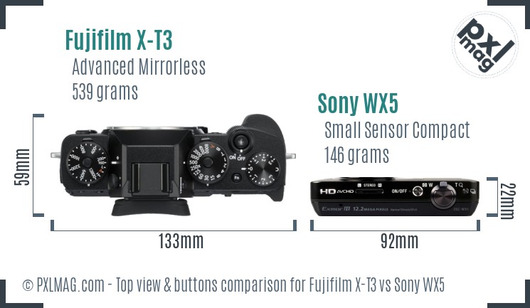 Fujifilm X-T3 vs Sony WX5 top view buttons comparison