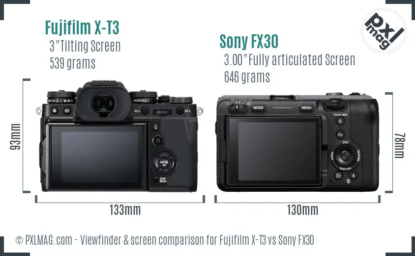 Fujifilm X-T3 vs Sony FX30 Screen and Viewfinder comparison