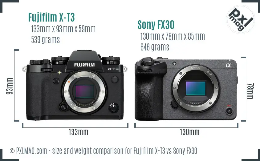 Fujifilm X-T3 vs Sony FX30 size comparison