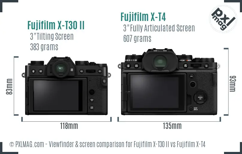 Fujifilm X-T30 II vs Fujifilm X-T4 Screen and Viewfinder comparison