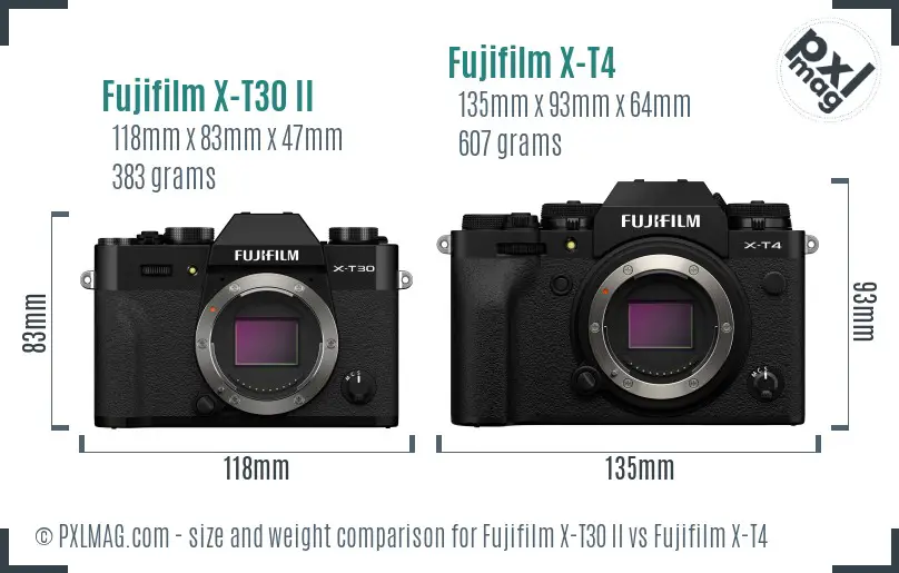Fujifilm X-T30 II vs Fujifilm X-T4 size comparison
