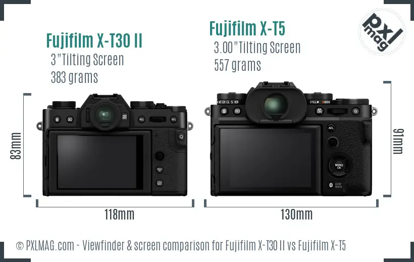 Fujifilm X-T30 II vs Fujifilm X-T5 Screen and Viewfinder comparison