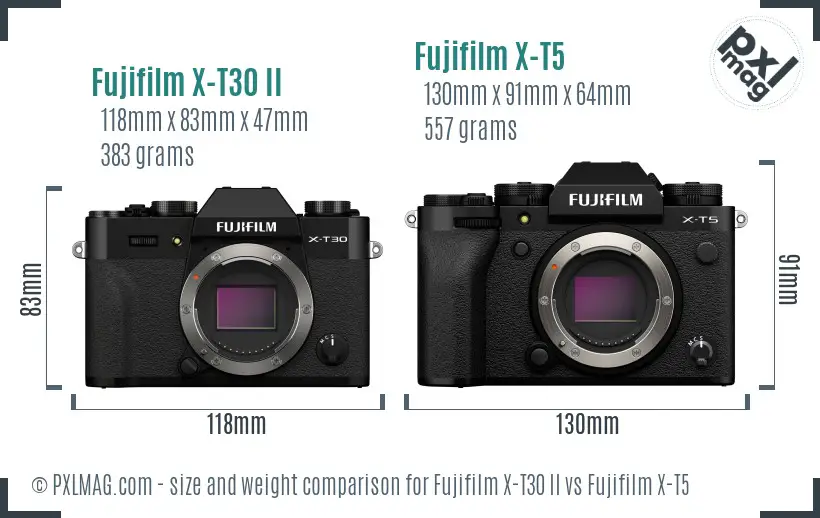 Fujifilm X-T30 II vs Fujifilm X-T5 size comparison