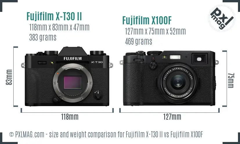 Fujifilm X-T30 II vs Fujifilm X100F size comparison