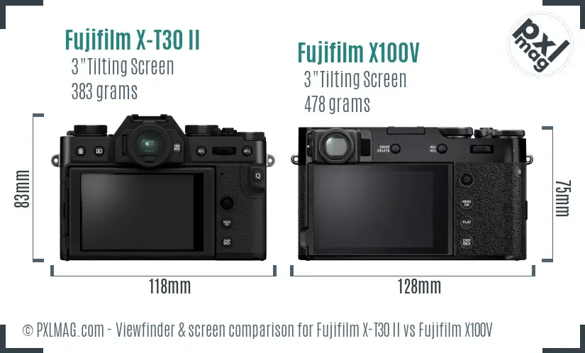 Fujifilm X-T30 II vs Fujifilm X100V Screen and Viewfinder comparison
