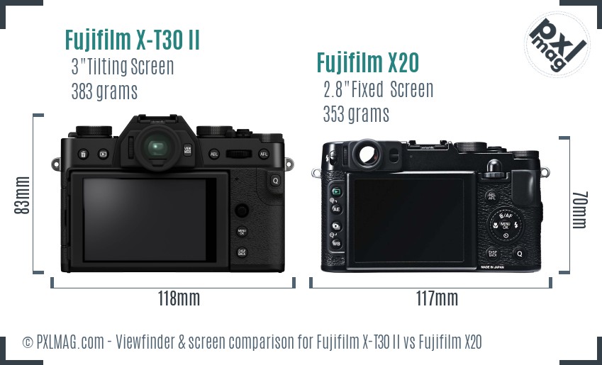 Fujifilm X-T30 II vs Fujifilm X20 Screen and Viewfinder comparison