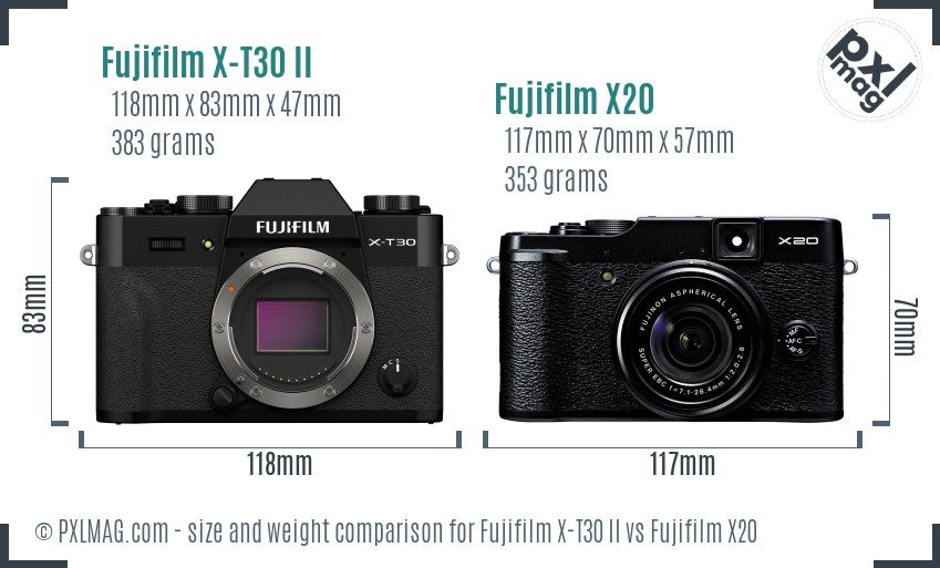 Fujifilm X-T30 II vs Fujifilm X20 size comparison Fujifilm X-T30 II vs Fujifilm X20 size comparison