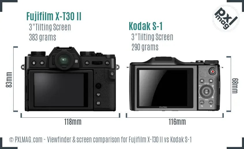 Fujifilm X-T30 II vs Kodak S-1 Screen and Viewfinder comparison