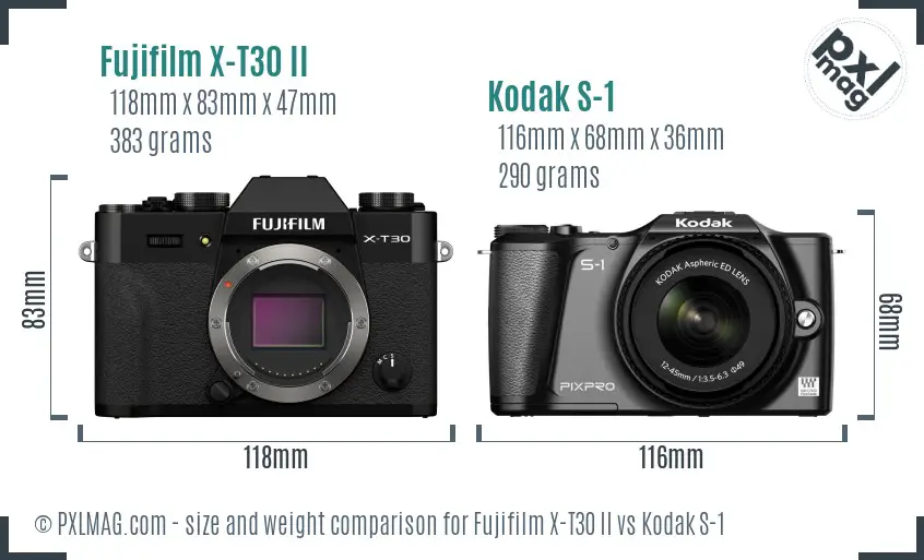 Fujifilm X-T30 II vs Kodak S-1 size comparison