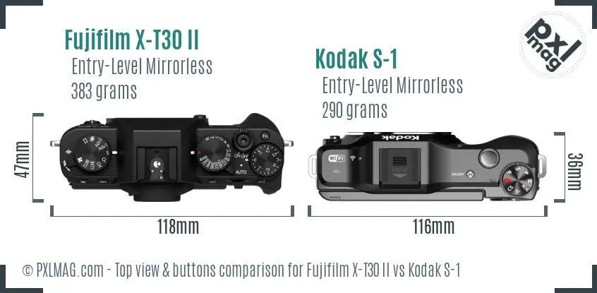 Fujifilm X-T30 II vs Kodak S-1 top view buttons comparison