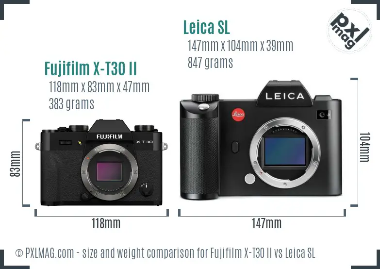 Fujifilm X-T30 II vs Leica SL size comparison