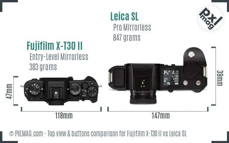 Fujifilm X-T30 II vs Leica SL top view buttons comparison