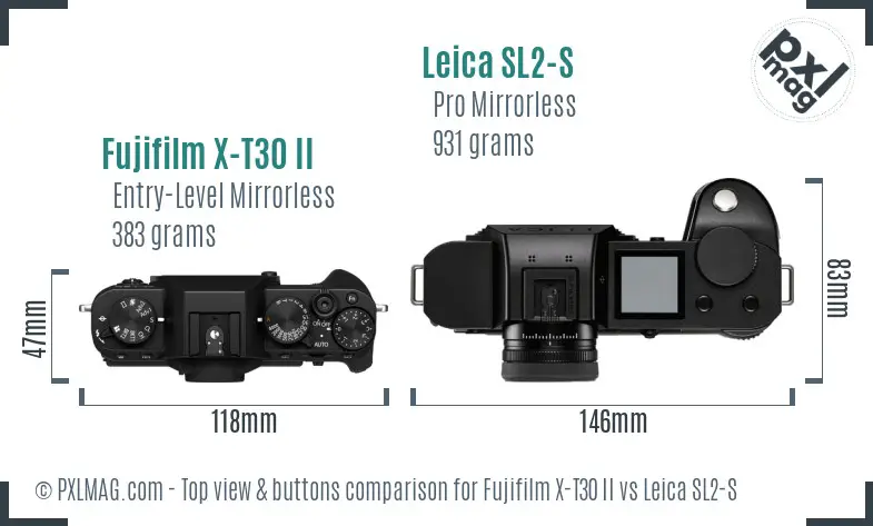 Fujifilm X-T30 II vs Leica SL2-S top view buttons comparison