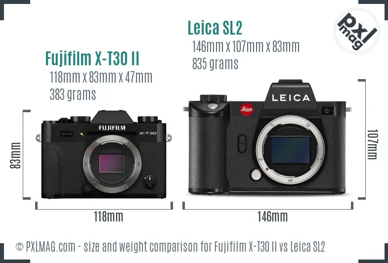 Fujifilm X-T30 II vs Leica SL2 size comparison