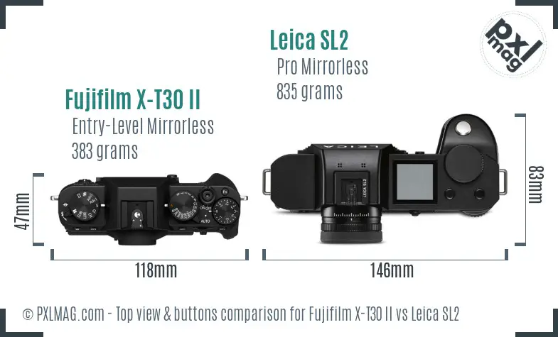 Fujifilm X-T30 II vs Leica SL2 top view buttons comparison