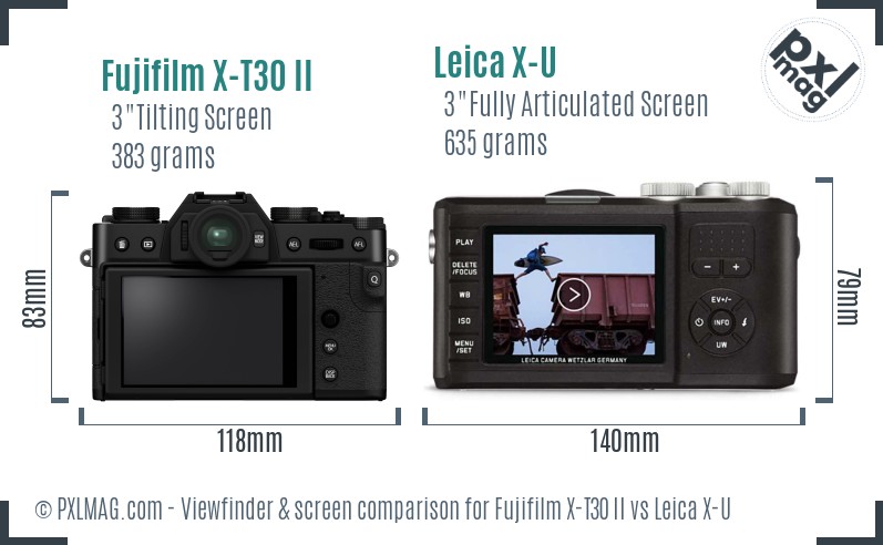Fujifilm X-T30 II vs Leica X-U Screen and Viewfinder comparison