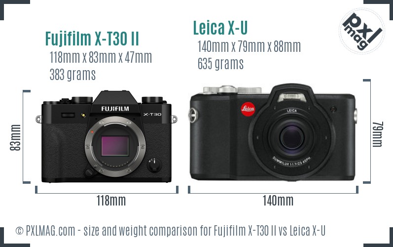 Fujifilm X-T30 II vs Leica X-U size comparison