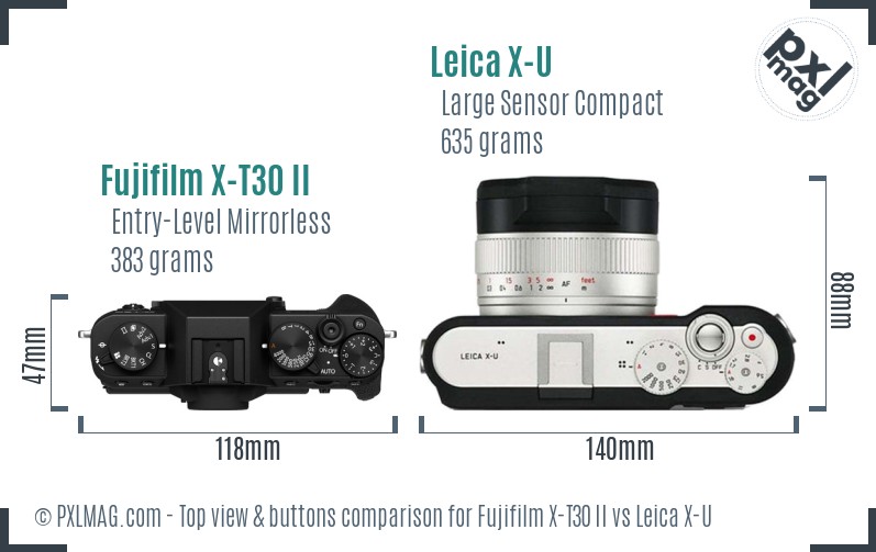 Fujifilm X-T30 II vs Leica X-U top view buttons comparison