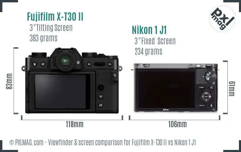 Fujifilm X-T30 II vs Nikon 1 J1 Screen and Viewfinder comparison