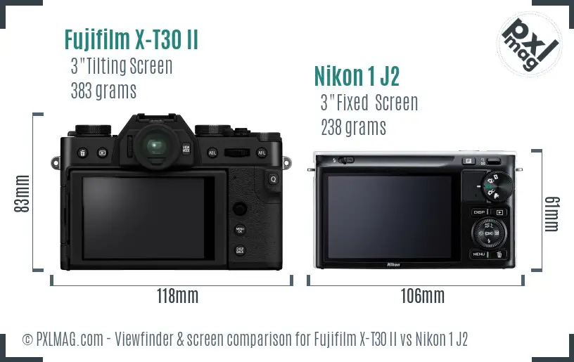 Fujifilm X-T30 II vs Nikon 1 J2 Screen and Viewfinder comparison