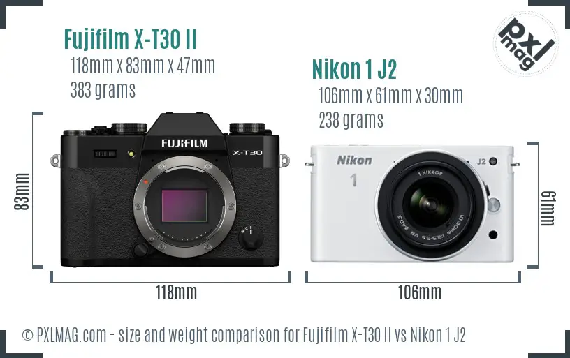 Fujifilm X-T30 II vs Nikon 1 J2 size comparison