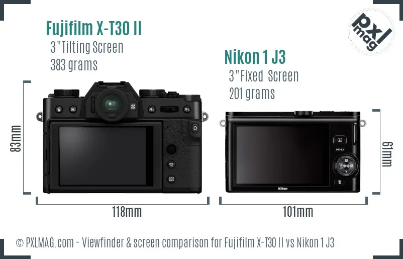 Fujifilm X-T30 II vs Nikon 1 J3 Screen and Viewfinder comparison
