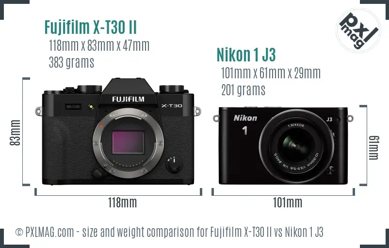 Fujifilm X-T30 II vs Nikon 1 J3 size comparison