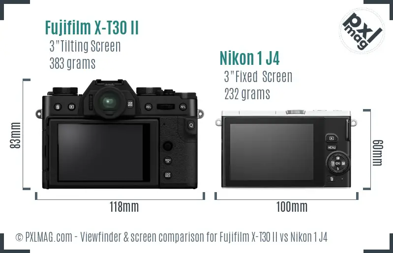 Fujifilm X-T30 II vs Nikon 1 J4 Screen and Viewfinder comparison