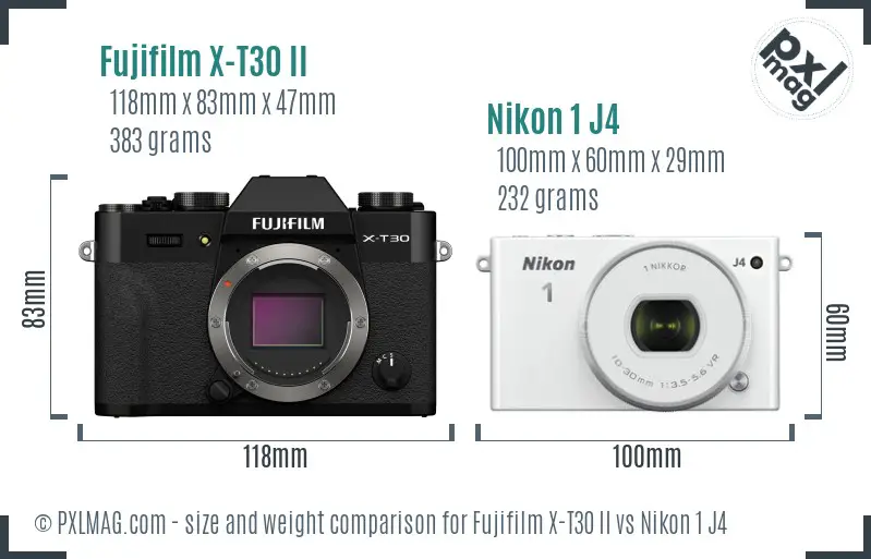 Fujifilm X-T30 II vs Nikon 1 J4 size comparison