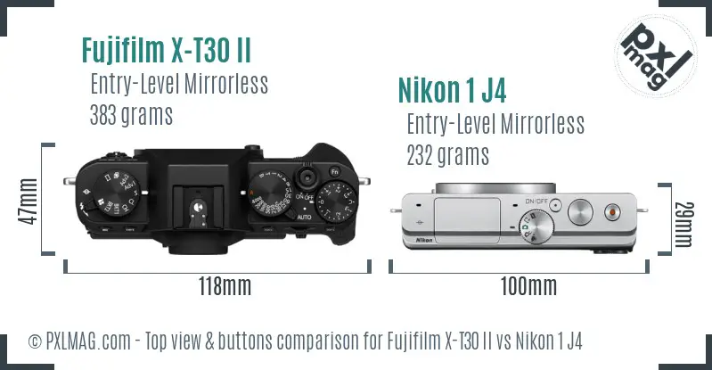 Fujifilm X-T30 II vs Nikon 1 J4 top view buttons comparison