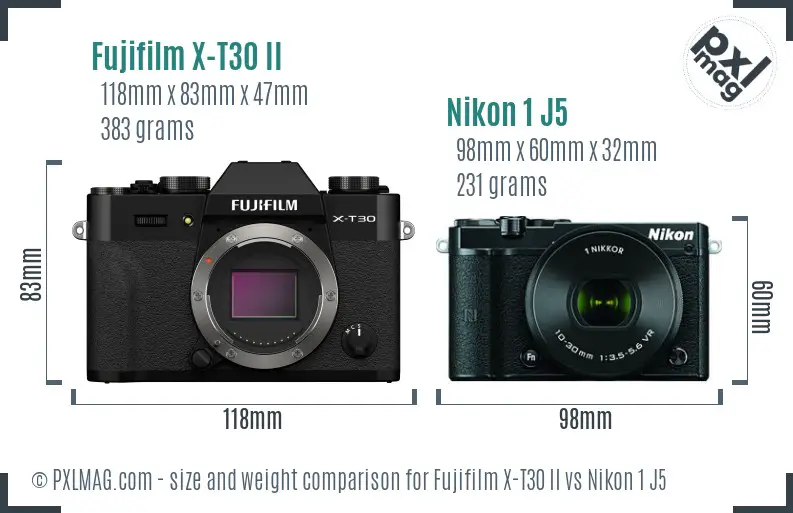 Fujifilm X-T30 II vs Nikon 1 J5 size comparison
