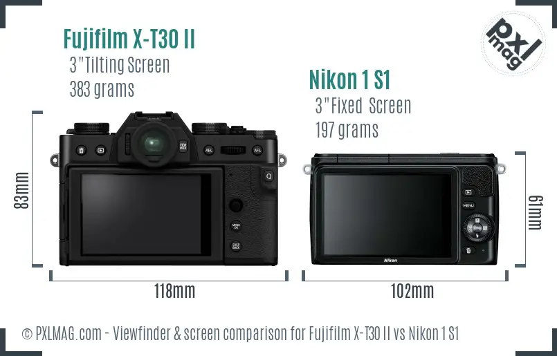Fujifilm X-T30 II vs Nikon 1 S1 Screen and Viewfinder comparison