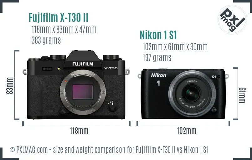 Fujifilm X-T30 II vs Nikon 1 S1 size comparison