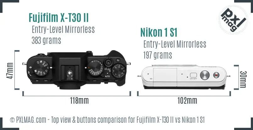 Fujifilm X-T30 II vs Nikon 1 S1 top view buttons comparison