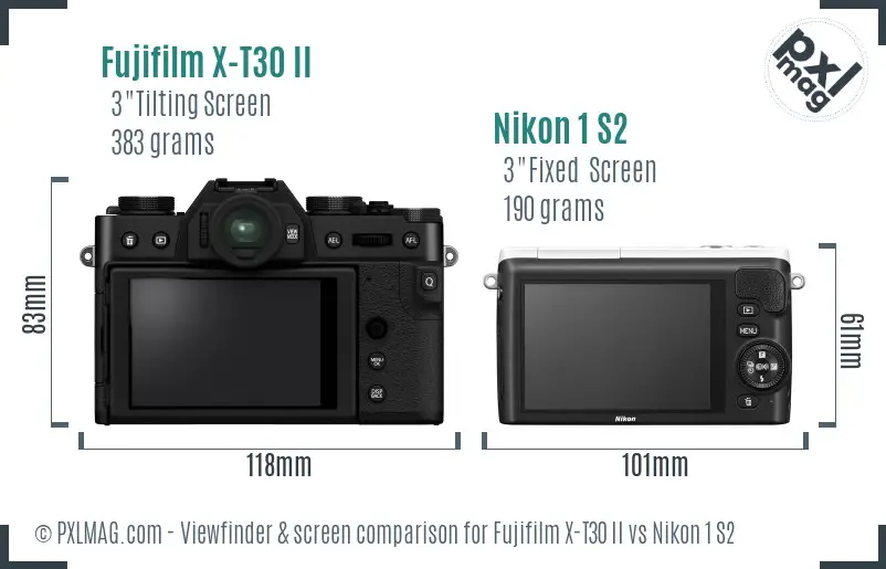 Fujifilm X-T30 II vs Nikon 1 S2 Screen and Viewfinder comparison