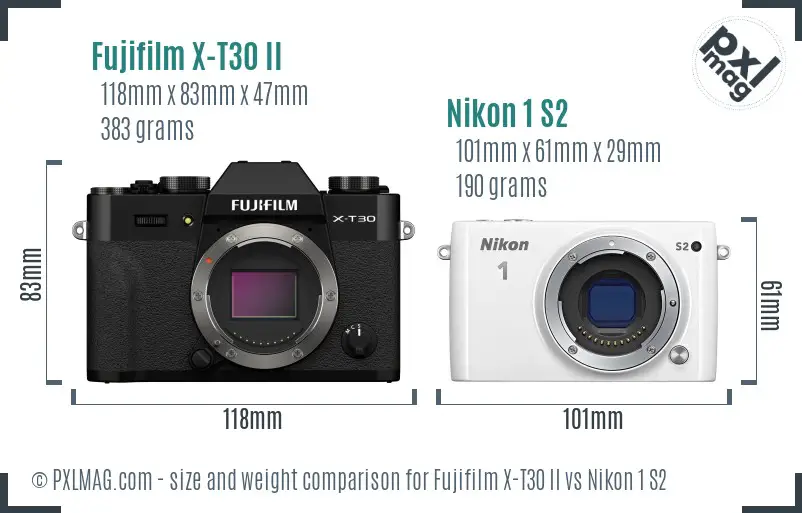 Fujifilm X-T30 II vs Nikon 1 S2 size comparison