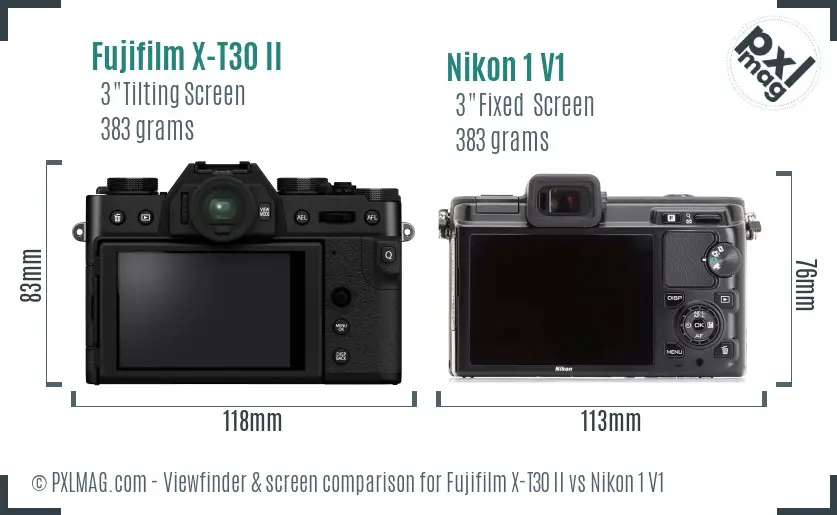 Fujifilm X-T30 II vs Nikon 1 V1 Screen and Viewfinder comparison
