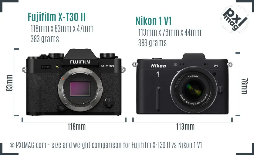 Fujifilm X-T30 II vs Nikon 1 V1 size comparison