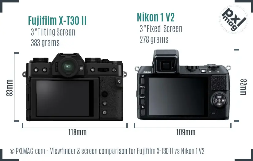 Fujifilm X-T30 II vs Nikon 1 V2 Screen and Viewfinder comparison