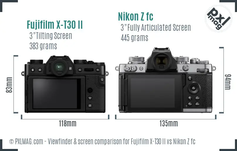Fujifilm X-T30 II vs Nikon Z fc Screen and Viewfinder comparison