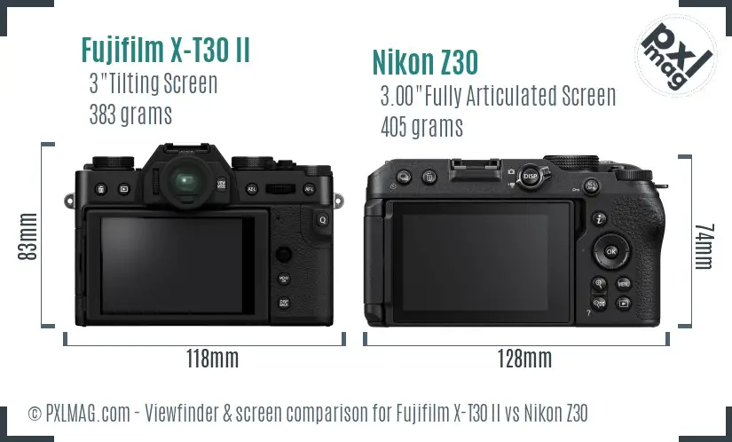 Fujifilm X-T30 II vs Nikon Z30 Screen and Viewfinder comparison