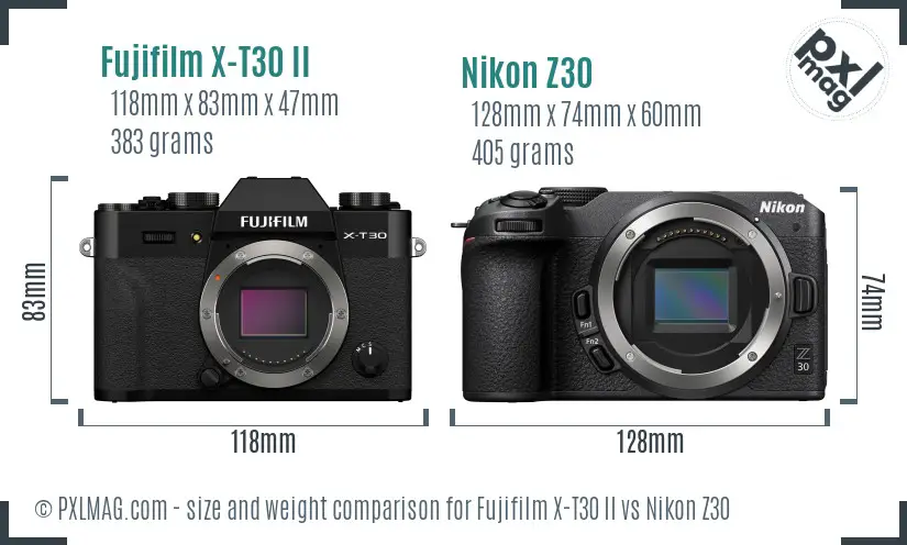 Fujifilm X-T30 II vs Nikon Z30 size comparison