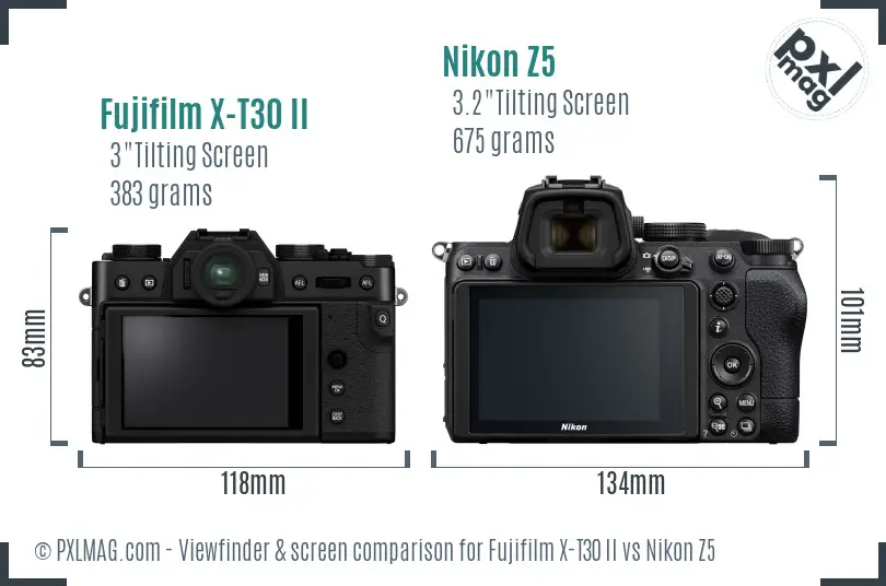 Fujifilm X-T30 II vs Nikon Z5 Screen and Viewfinder comparison