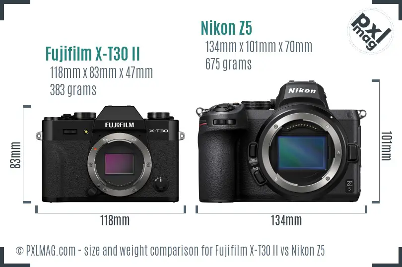 Fujifilm X-T30 II vs Nikon Z5 size comparison